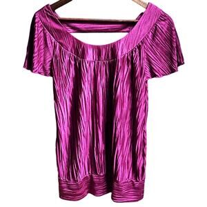 B-Design Women's Small Magenta Scoop Neck Butterfly Sleeve Top